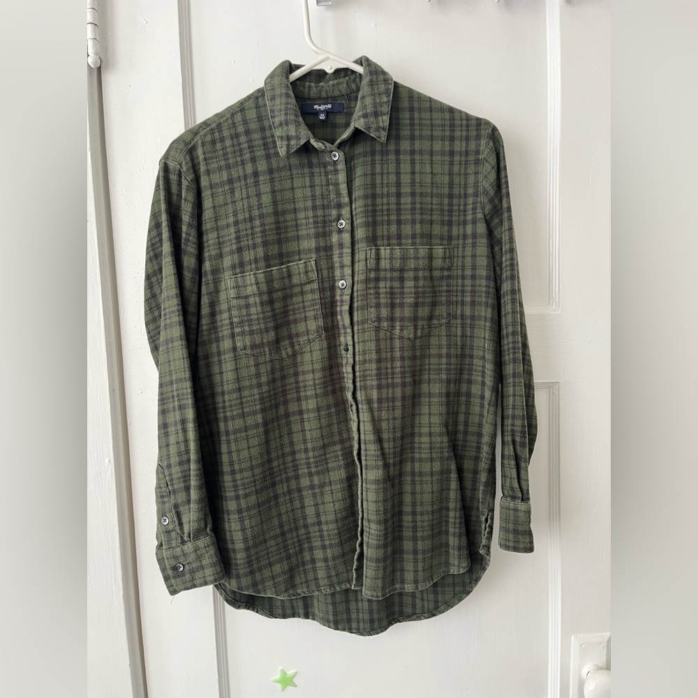 Madewell Olive Green Plaid Button-Down Shirt